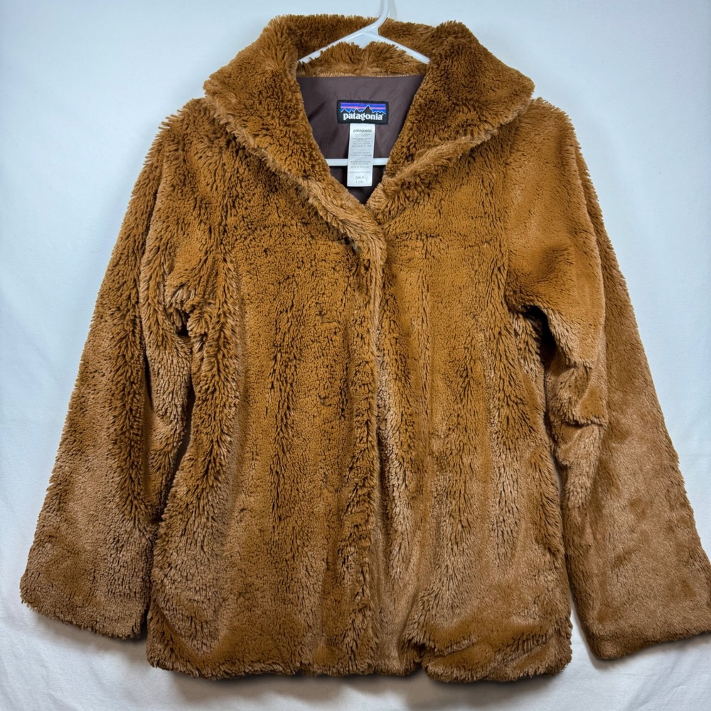 Patagonia Girls Brown High Pile Fleece Button Up Jacket Coat 65591 Sz Large (12)
